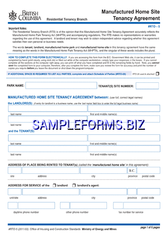 British Columbia Manufactured Home Site Tenancy Agreement Form pdf free